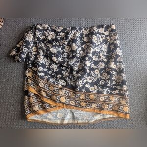 Cider Black Floral Skirt with Cream and Mustard Accents